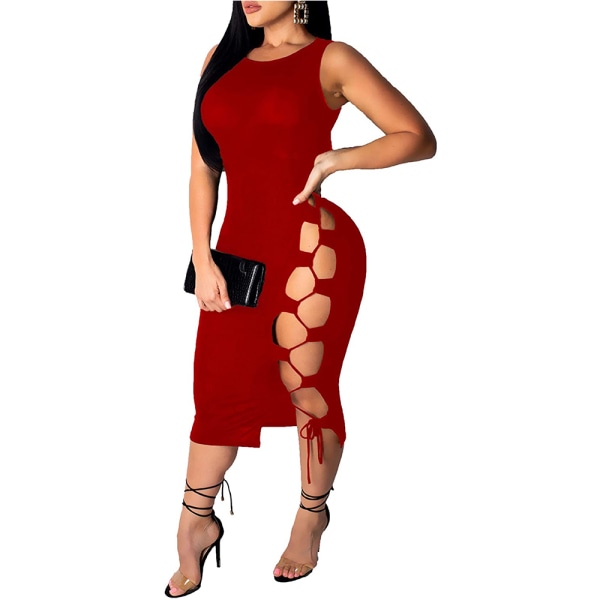Kvinders sexet ærmeløs bandage-slips Skinny miniklubkjole, rød