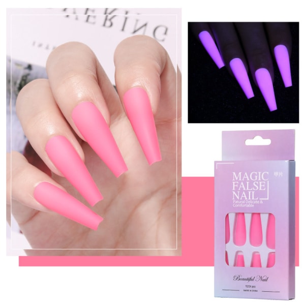 24 stk Fake Nails Rainbow Luminous Neon Fluorescence, rosa