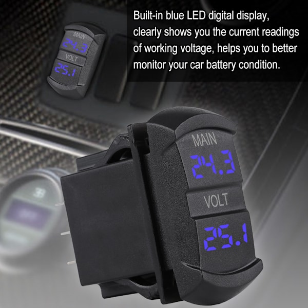 Digital voltmeter i vippströmbrytarstil med dubbel batteripaketövervakning och vattentät yta