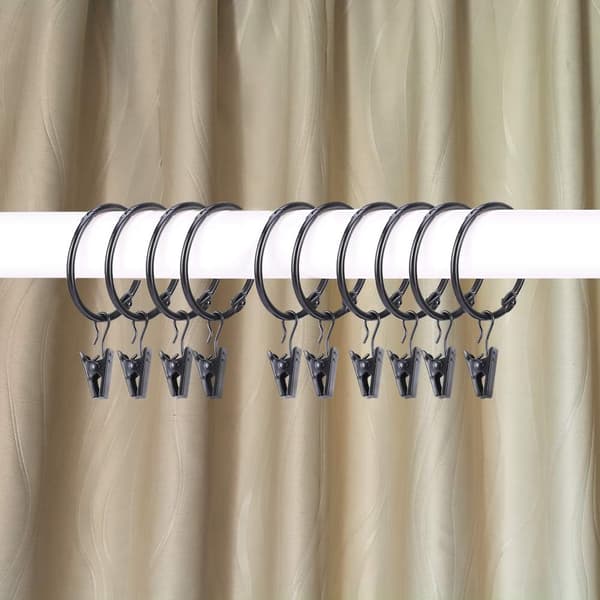 (Sort), 30 Styk Gardinerringe med Clips, Metal Gardinerringe H