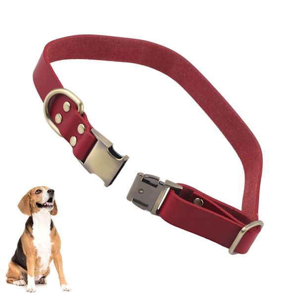 Lærhundekrage Myk Polstret Lær Dyrekrage med Gravert Spenne for Små, Mellomstore og Store Katter og Hunder Rød 38‑60cm / 15‑23.6in