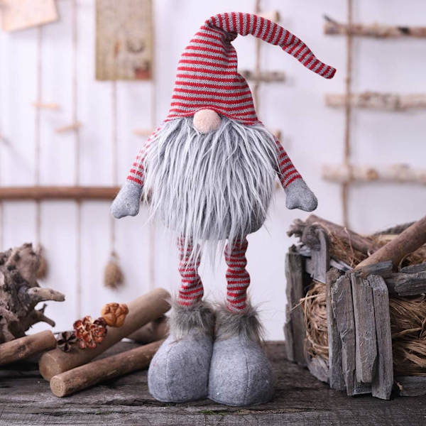 Set med 1 randig stickad tomte, festlig nordisk vinterdekor