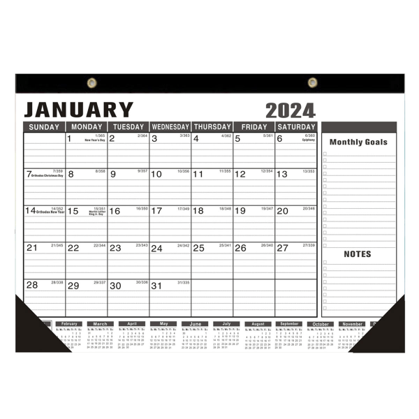 Kalender 2024–2025, Veggkalender, 18. måned, januar 2024 – jun.