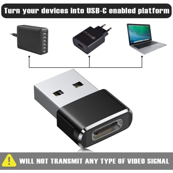 2 stk. USB C hun til USB A han adapter, Type C, sort