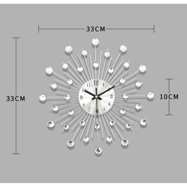 Veggklokke i metall, krystallstjerne, sølv