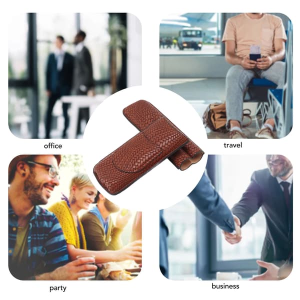 Cigarrfodral, Resevänlig Form Bärbart Lädertextur Cigarrfodral med Praktisk Cutterficka, Elegant Vävd Mönsterdesign för Utomhusbruk