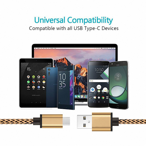 Snabbladdningskabel för USB C-enheter, Universell Kompatibilitet Nylonflätad 3m Datakabel med Hållbar Kontakt för Snabb Laddning, Värme