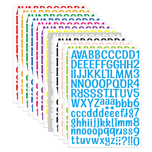 24 ark 3024 stykker 12 farver Selvklæbende bogstavnummer