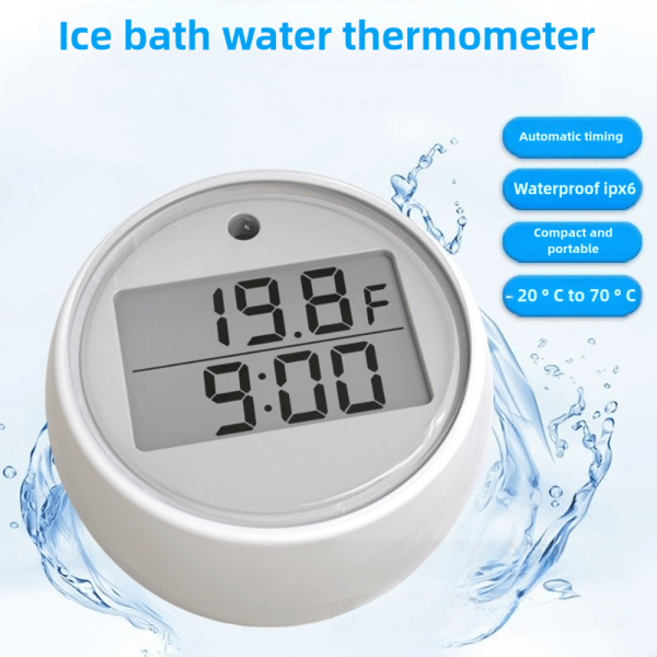 Isbade Termometer med Timer, Digitalt Display Vandtermometer til Koldt Dyp, Flydende Isbade Termometer med Letlæselig LED-skærm