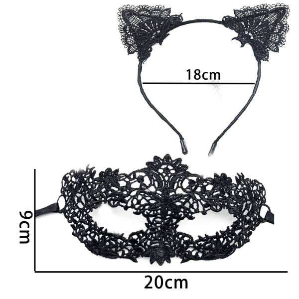 Mote Cat Ears Pannebånd Blonder Eye Mask Kostyme Par Søt