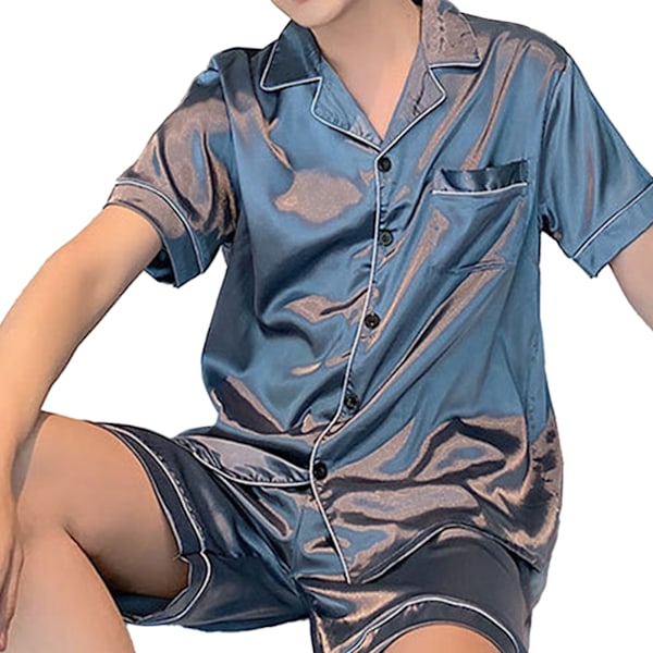 Kort Topp Byxor Sidenpyjamas Set Bekväm Andningsbar Herr Is-Siden Nattkläder Sovdräkt