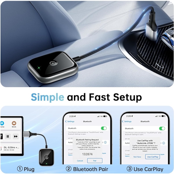 Langaton CarPlay -sovitin Apple CarPlaylle, helppo päivittää langallinen CarPlay langattomaksi, välitön yhteys, supermini Car Play -dongle iPhonelle
