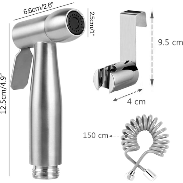 Högkvalitativ toalettbidet-set, med vattentankskrok och 150 cm flexibel teleskopisk duschslang i ABS för daglig personlig hygien (grå)