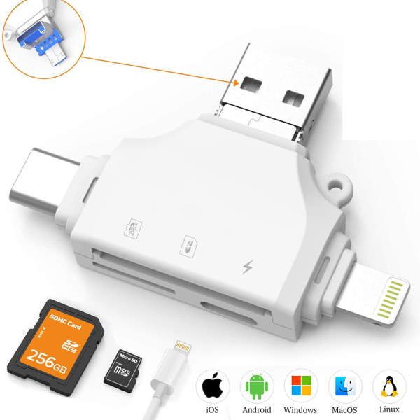 SD-läsare för iPhone och Android, Camera Card Viewer, White