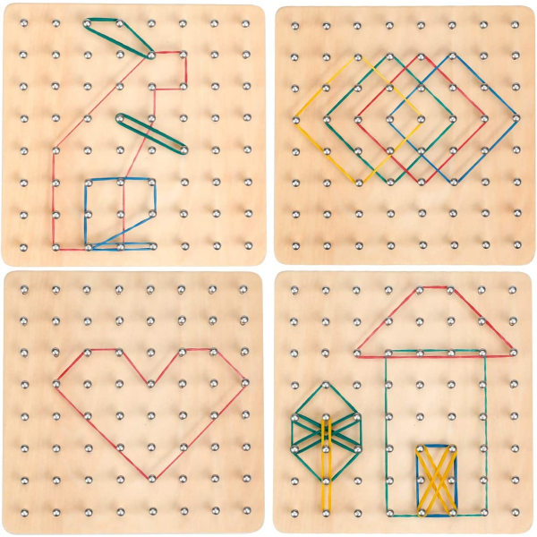 Geobräde i trä, geometrisk bräda, Montessori-leksaker i trä för