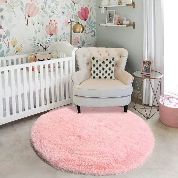 pink rundt tæppe til soveværelse pigeværelse babyværelse fluffy tæppe