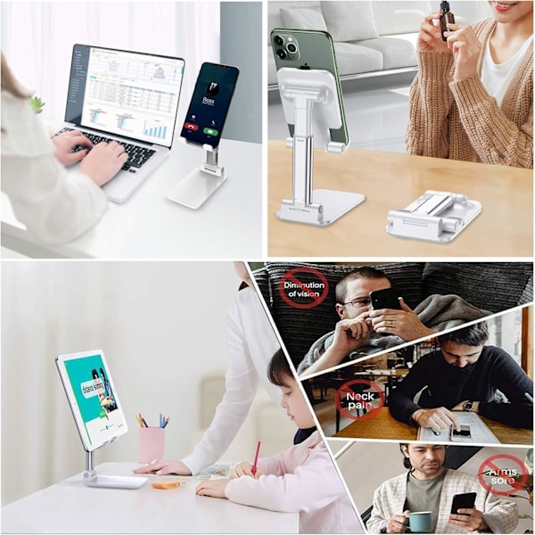 Justerbart Mobiltelefonställ, Stabilt Repskydd Vikbart Fäste för Skrivbord, Stödjer 3.5\"-8\" Telefoner och Upp till 10.5\" Tablets, med Laddningshål och