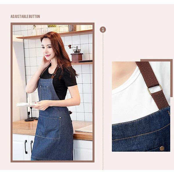 Denimförkläde, Unisex Justerbart Haklappsförkläde med 3 Fickor