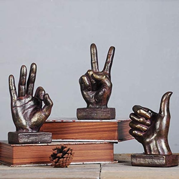 Hand Finger Gesture Desk Statues Fingers Skulptur, Brons