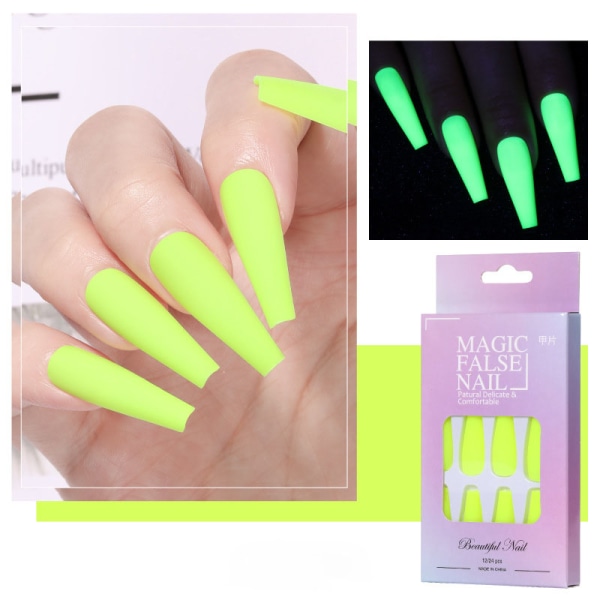 24st Fake Nails Rainbow Luminous Neon Fluorescence, gul