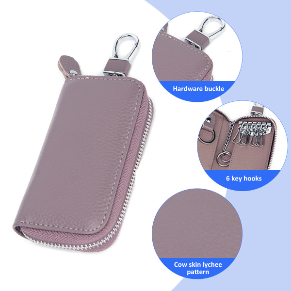 Bilnyckelväska, bilnyckelring metallkrok och dragkedja för nyckelring plånbok