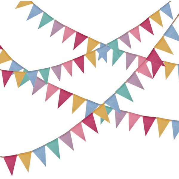 Justerbar Bunting Banner i Imiterat Linne, Färgglada Vimpelflaggor för Utomhusdekoration, Hållbar Jute Triangelflagg Tvättbar och Återanvändbar