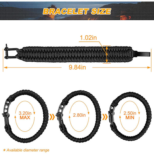 Selviytymisrannekoru, taktinen paracord-rannekoru - 23 cm