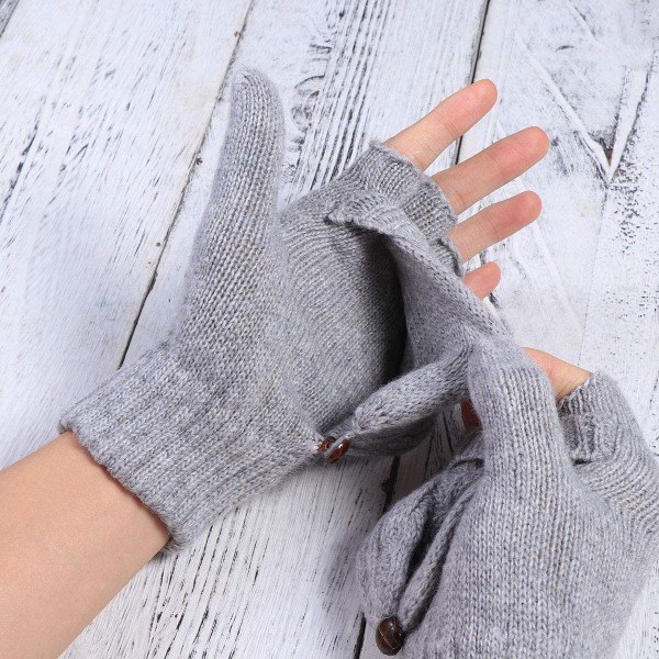 Kvinder vinter varm uld strikkede konvertible fingerløse handsker