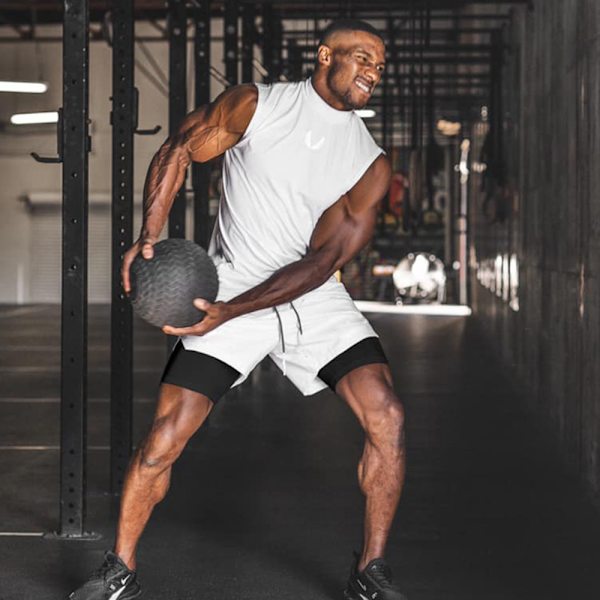 1 stk. 2-i-1 treningsshorts for menn, lett, hvit, L