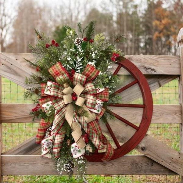 Vinterkrans med hjul | Festlig rød og grøn bondegårdsindretning