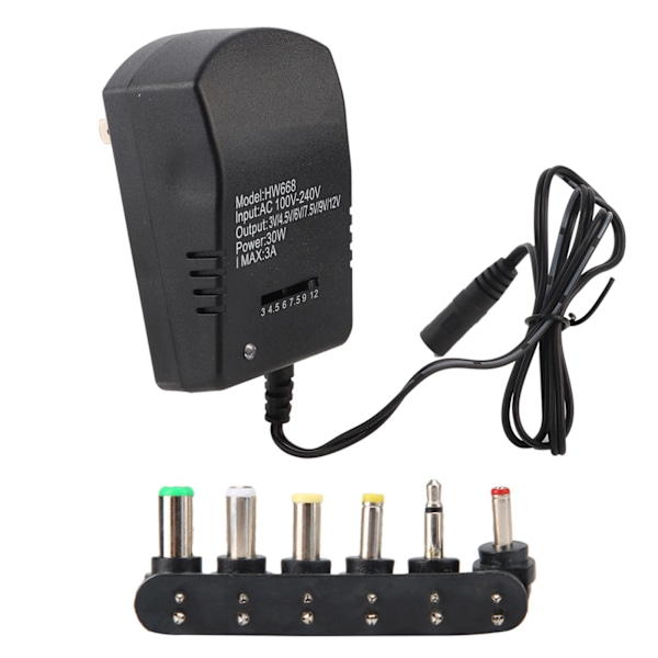 Mångsidig Universell AC-adapter, Strömförsörjningsladdare Med Justerbar Utgångsspänning För Hushållselektronik Och Mer (3V, 4.5V, 6V, 7.5V, 9V, 12V)
