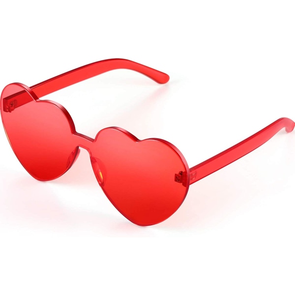 Hjerteformede solbriller til festsolbriller, gennemsigtige røde