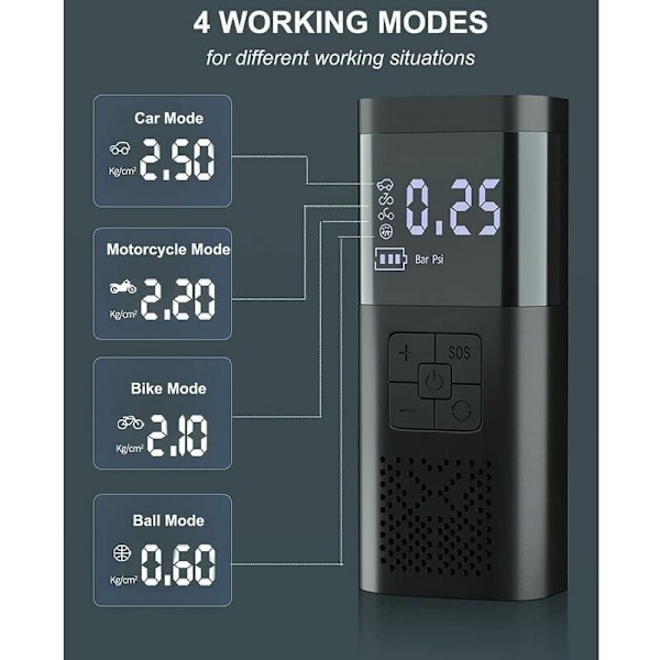Däckpump med digital display: Portabel luftkompressor, 6000mAh batteri, snabb uppblåsning, automatisk avstängning, mångsidiga lägen