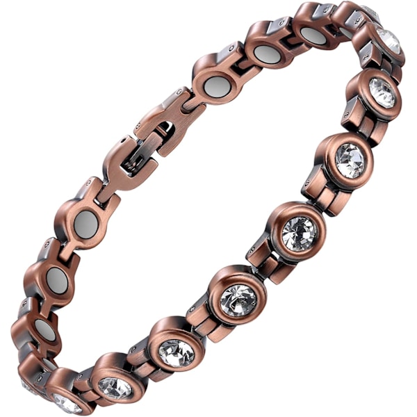 Naturlig Styrka Med Stil, 100% Rent Koppar Magnetarmband, Bekväm Passform Med Glittrande Kristaller, Justerbar Storlek, Elegant Presentförpackning