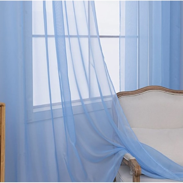 samimport-2 11 mörkgrå enfärgade skira voilegardiner, 140 cm x 213 cm (2 paneler)