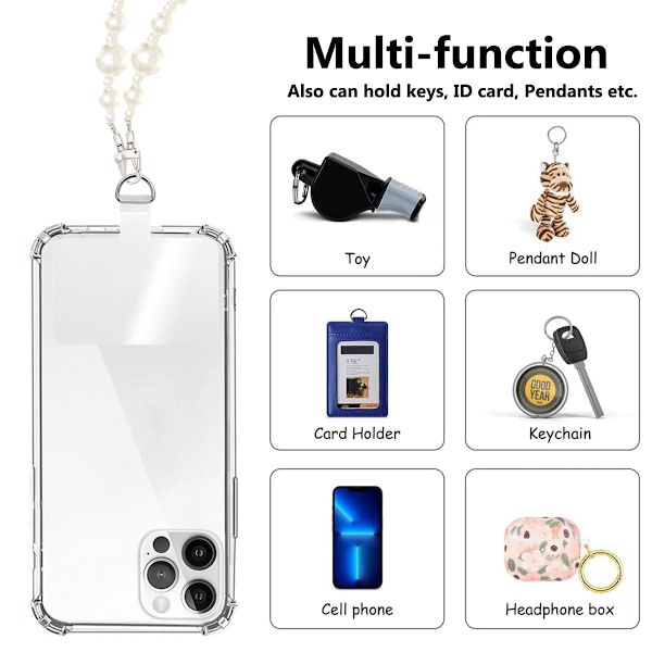 Telefon crossbody kedja mobiltelefon snodd, universell telefon kedjerem med fästlappar kompatibel med de flesta telefoner