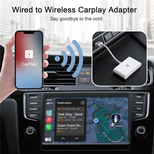 Hvid (med OTG) til iPhone Trådløs CarPlay Modtager Apple Telefon Bluetooth Bilnavigation USB Tilslutningsadapter