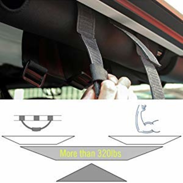 Störtbåge Tillbehör för Jeep Wrangler, Högkvalitativ Nylon Interiörförbättringar, Lättmonterade 3 Remmar (Halkfritt Grepp, Moderiktigt Utseende), 2-pack, Svart