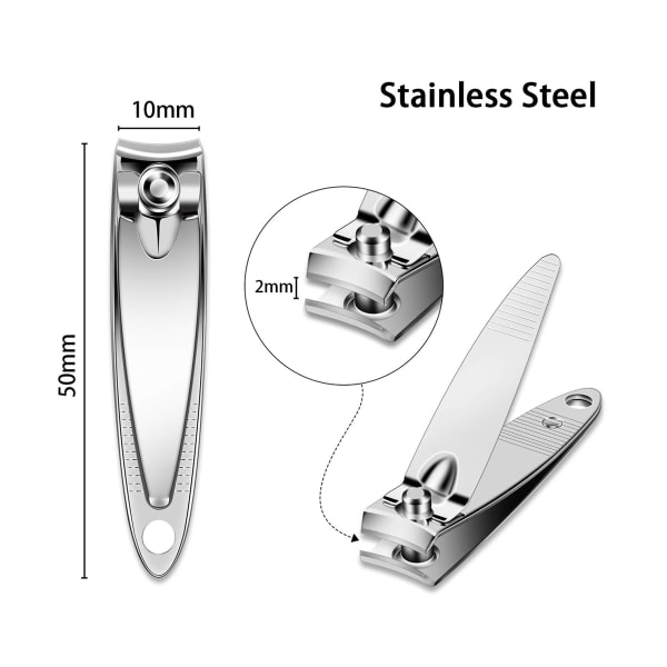Sett med 28 negleklippere i rustfritt stål