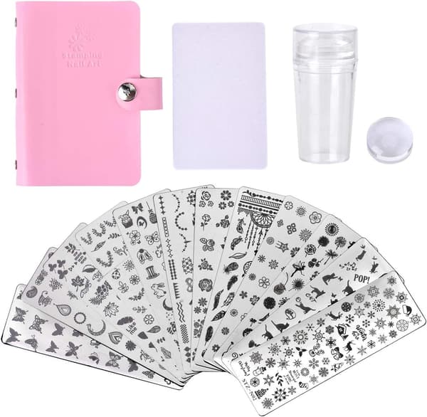 12 stk neglekunstplater med stempel, skrape, stempling, negl