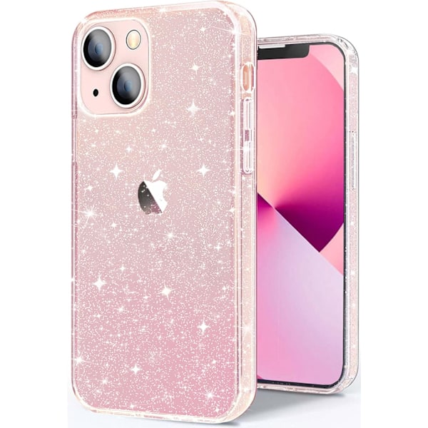 Blinkande Skal för iPhone 13 6.1-tum, Sött Genomskinligt Glitter Stöttåligt Skydd, Glittrande Design för Kvinnor Flickor