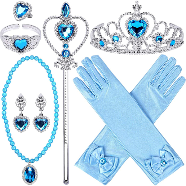 9 st prinsesskläder accessoarer prinsess smycken leksaker, blå