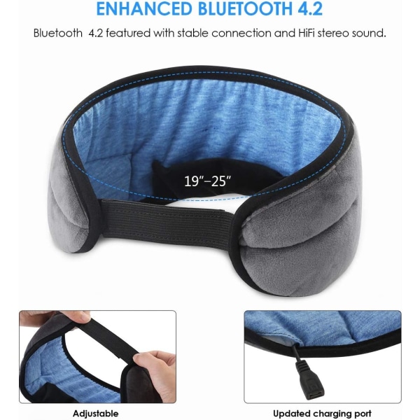 Bluetooth sovmask för sömn, resor och musik, grå