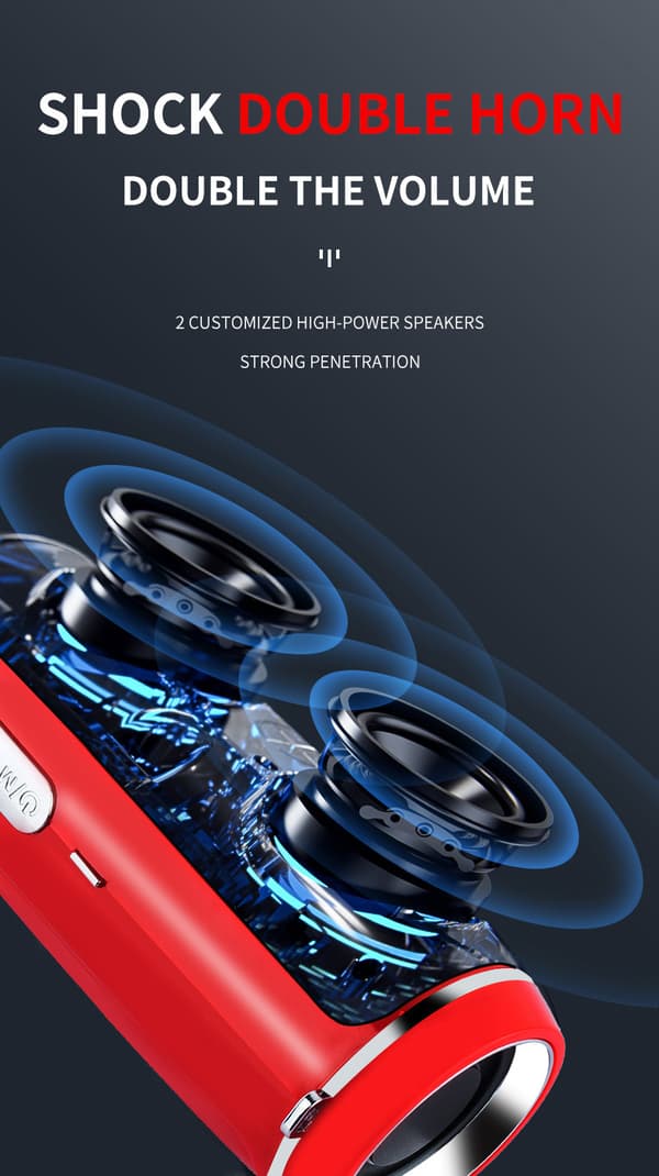 Punainen kannettava kaksoiskaiutin Bluetooth-kaiutin, ulkokäyttöön hihnalla