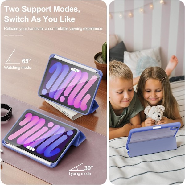 Ipad Mini 6 Fodral Med Två Visningsvinklar, Stödjer Touch ID-funktion Och Automatisk Väckning/Sovläge - Lila