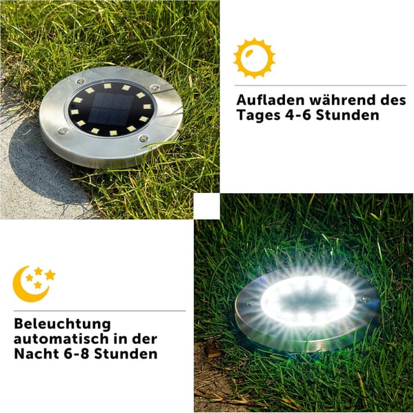4-pakning solcellehagelys, 12 varmhvite LED-er, rustfritt stål,