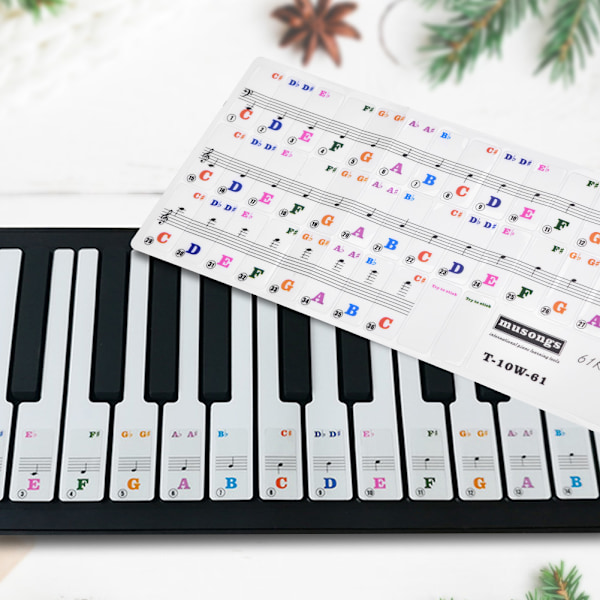 Musiknoter Klistermärken för 61 Tangenter, Pianoklistermärken för Nybörjare, Transparenta och Avtagbara, Iögonfallande Design, Skadar Inte Pianot, Lätta att Rengöra,