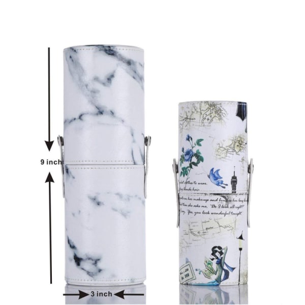 Sminkborstar Hållare Resande Marmor Case Organizer Kosmetisk kopp Cylinder Förvaringslåda Väska Veganskt Pu-läder Runt Stor kapacitet