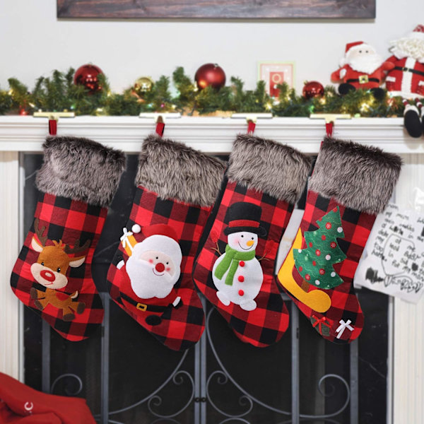 Anpassningsbara julstrumpor, fleecematerial för varaktig feststämning, broderade renar, snögubbe, jultomte, julgransmönster för