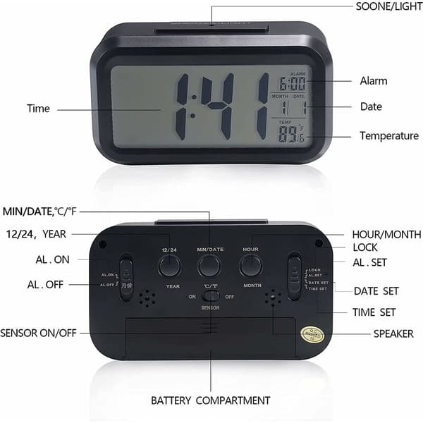Digitalt vækkeur Morgen vækkeur (sort, 13,8*8*4,5CM), Sil